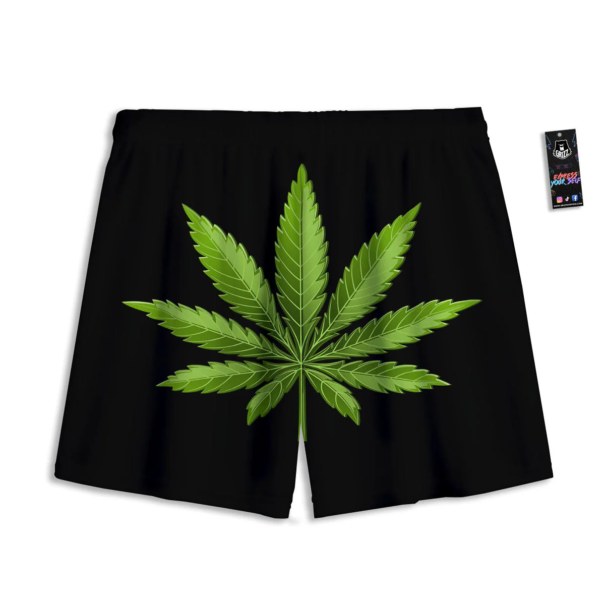 Marijuana Leaf Green Print Mesh Shorts - Image 2