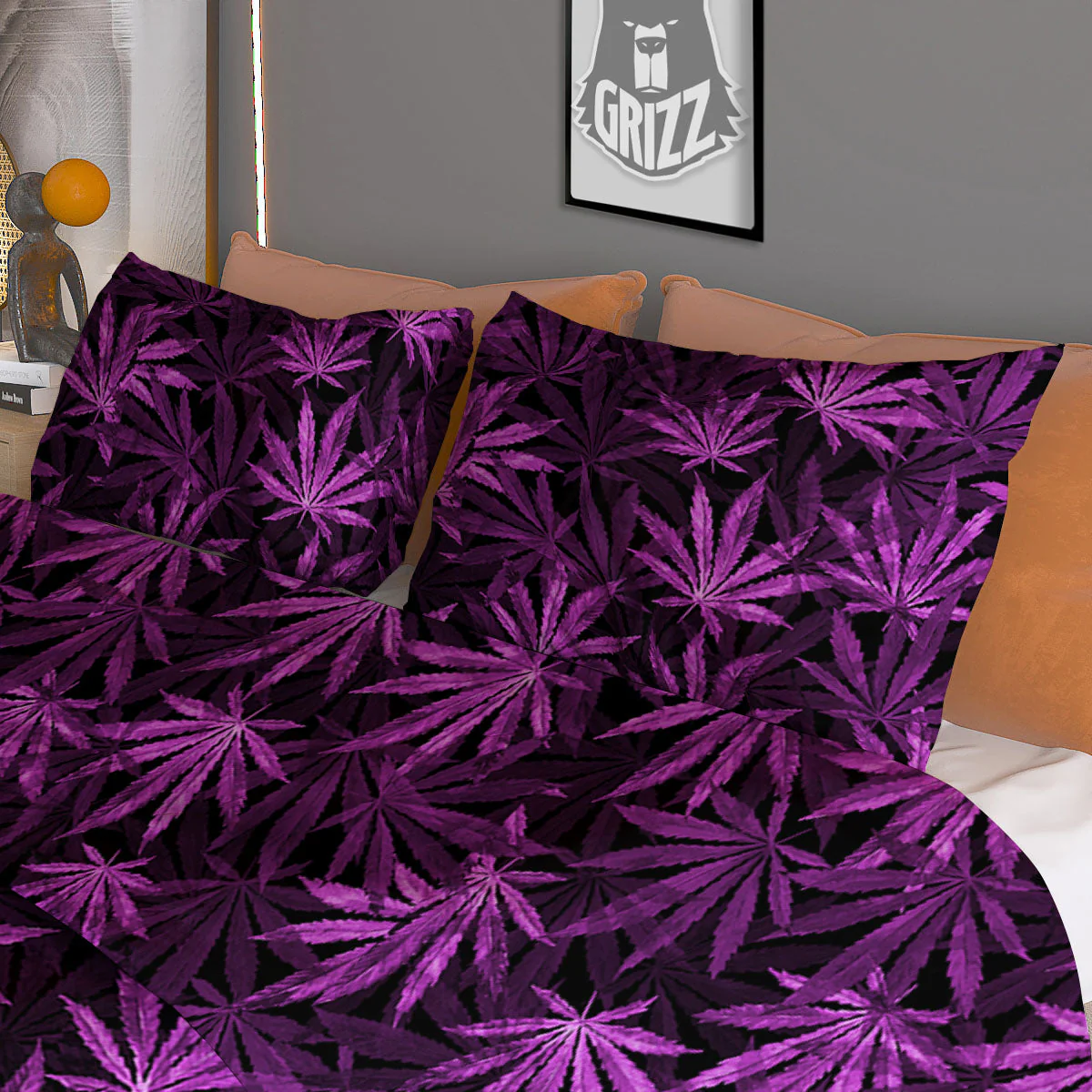Marijuana Leaf Purple Print Pattern Duvet Cover Bedding Set - Image 3