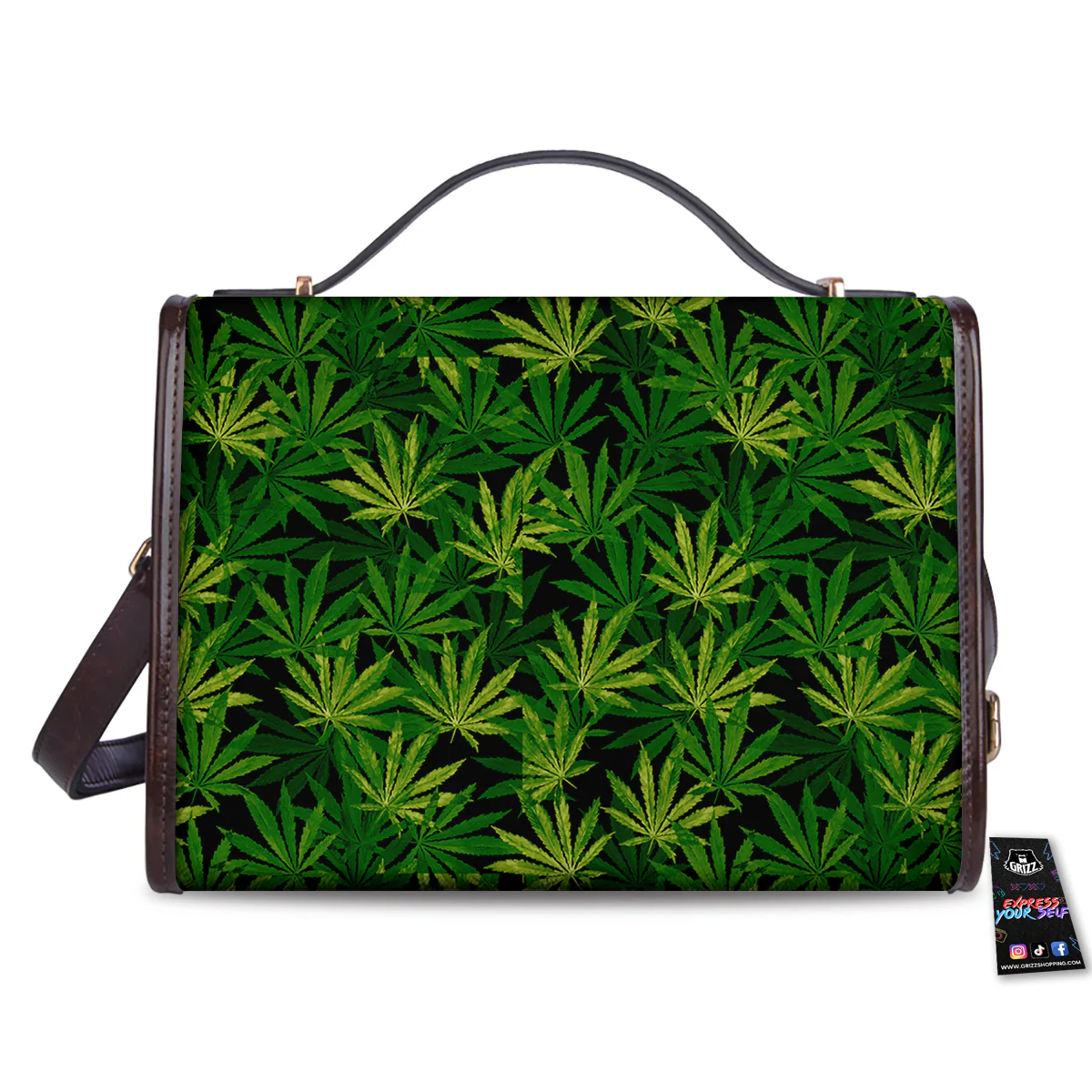 Marijuana Leaf Watercolor Print Pattern Women's Satchel Bag - Image 2