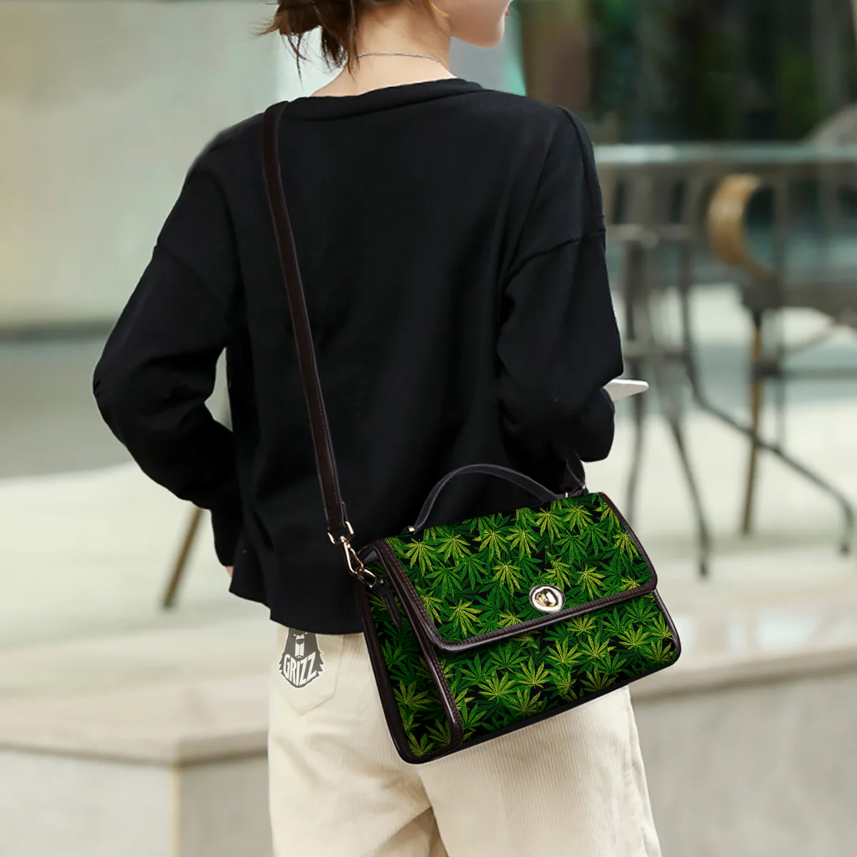 Marijuana Leaf Watercolor Print Pattern Women's Satchel Bag - Image 3