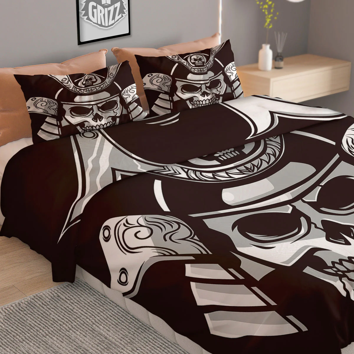 Mask Black Samurai Print Duvet Cover Bedding Set - Image 2