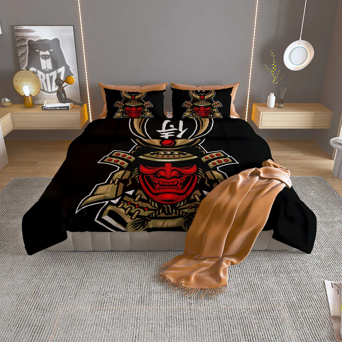 Mask Japanese Samurai Print Duvet Cover Bedding Set