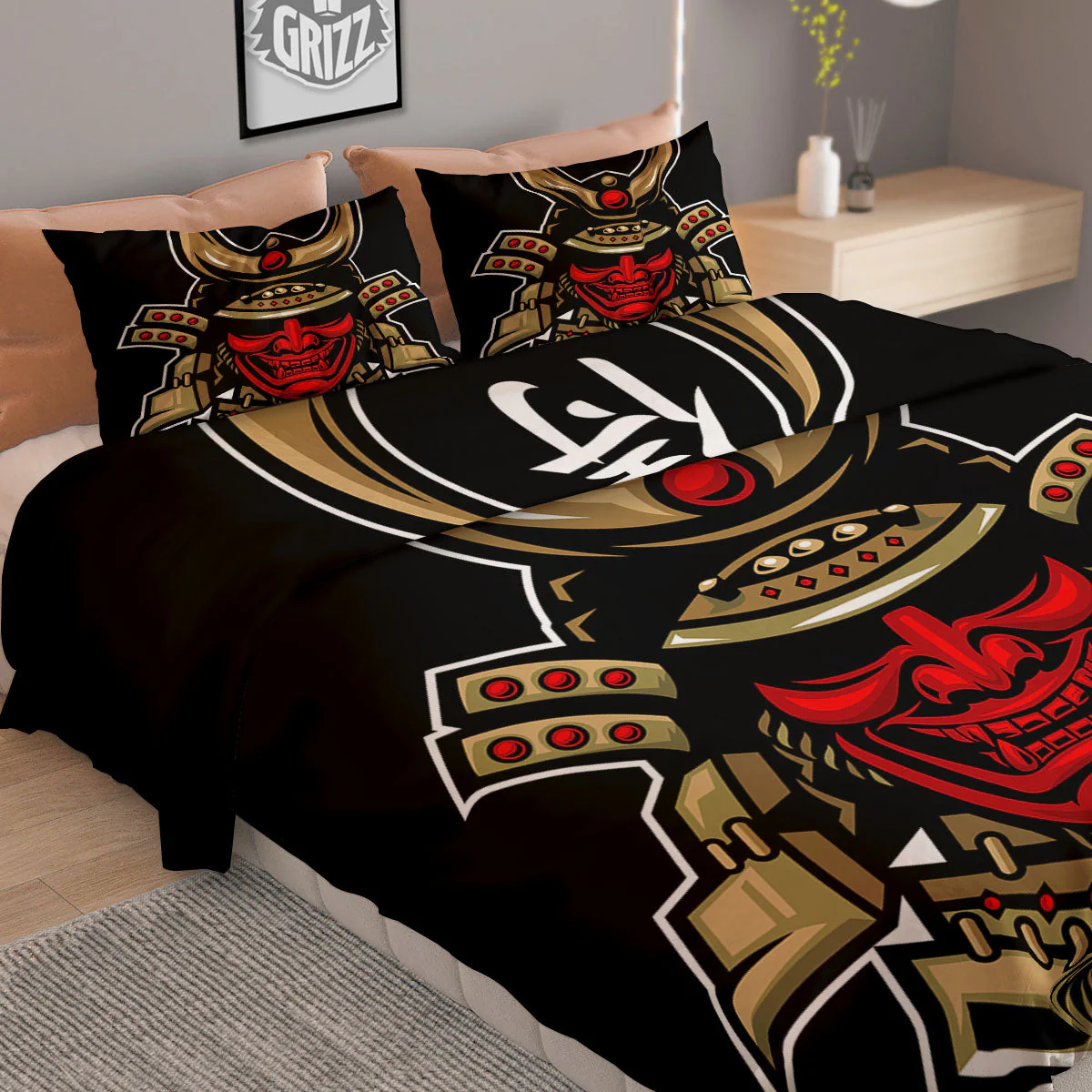 Mask Japanese Samurai Print Duvet Cover Bedding Set - Image 2
