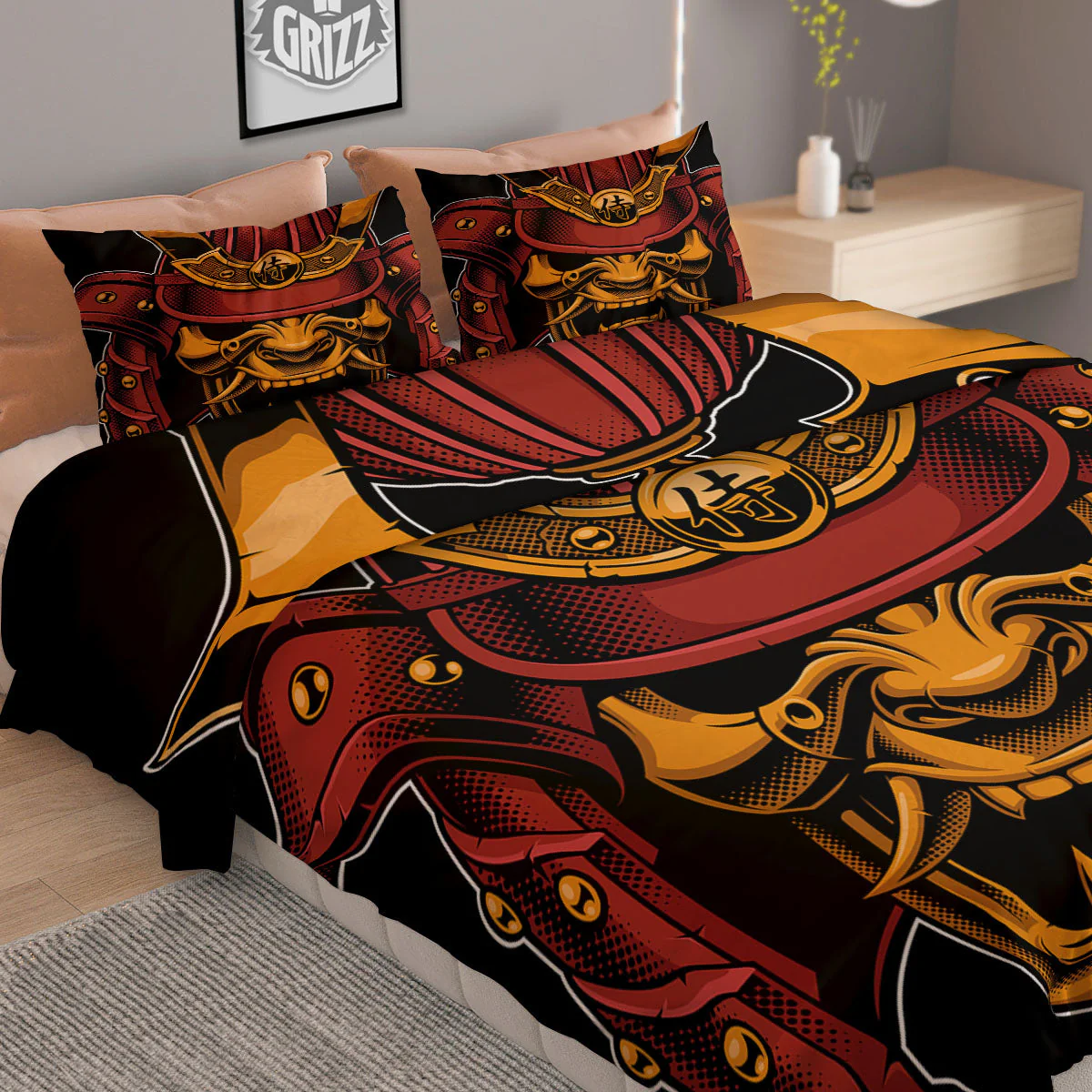 Mask Samurai Warrior Print Duvet Cover Bedding Set - Image 2