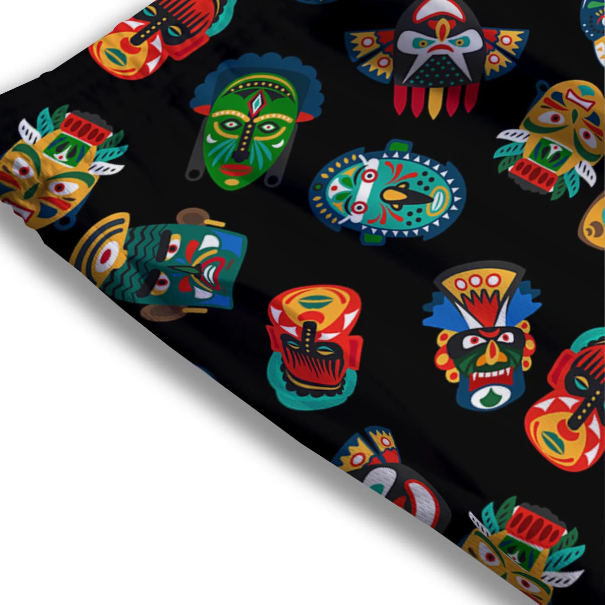 Mask Tribal Tiki Print Pattern Mesh Shorts - Image 3