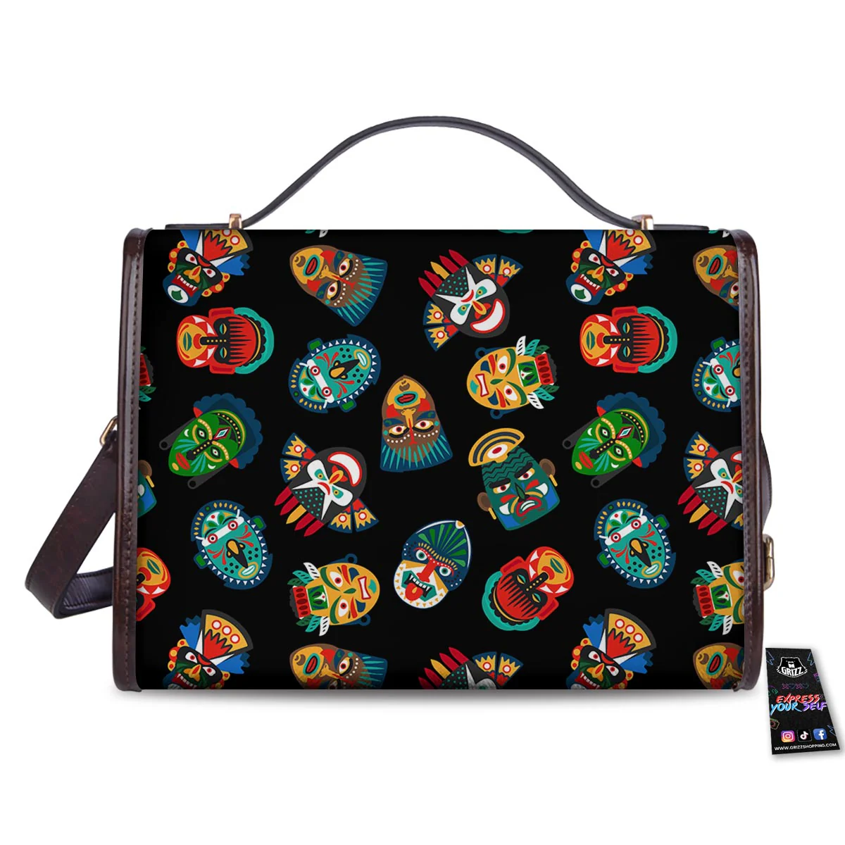 Mask Tribal Tiki Print Pattern Women's Satchel Bag - Image 2