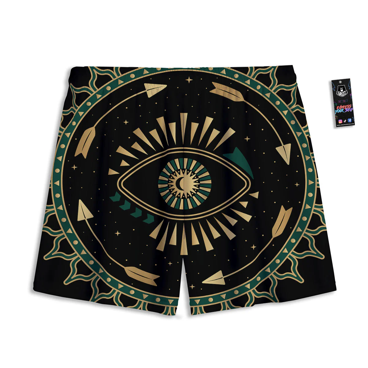 Masonic Eye Green Print Mesh Shorts - Image 2