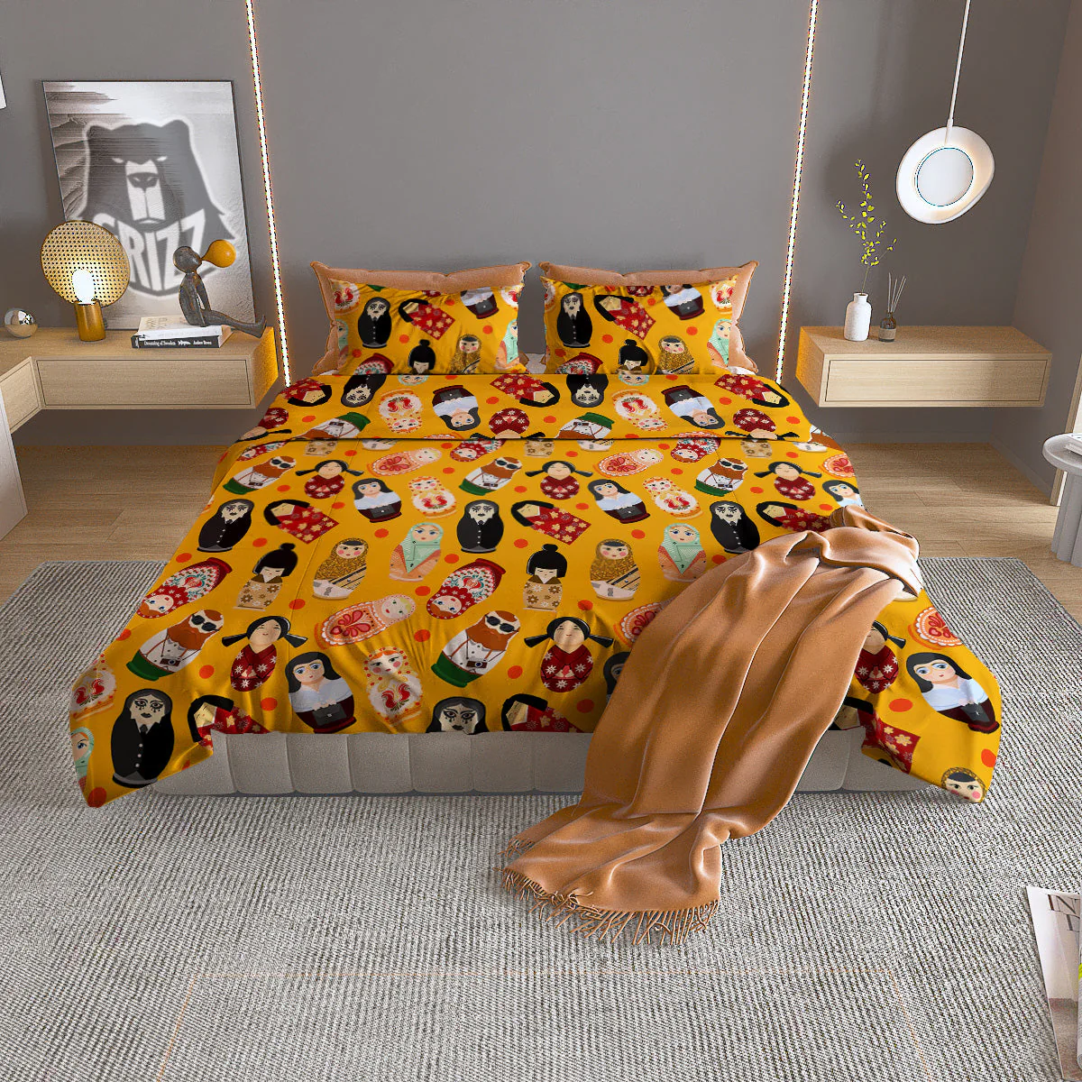 Matryoshka Doll Yellow Print Pattern Duvet Cover Bedding Set