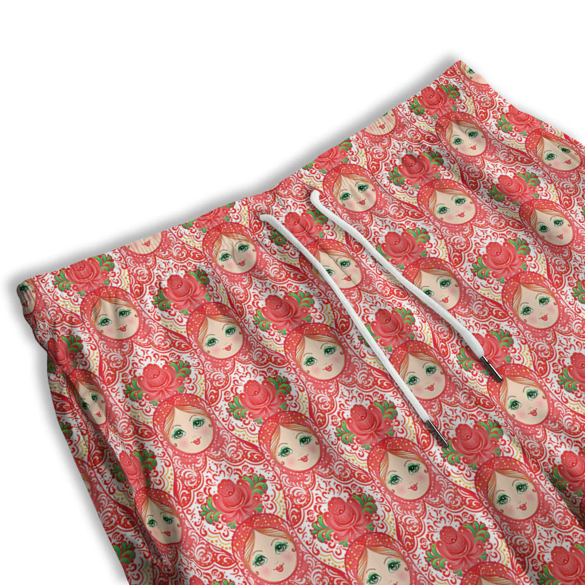 Matryoshka Traditional Pink Print Pattern Men's Athletic Shorts - Image 3