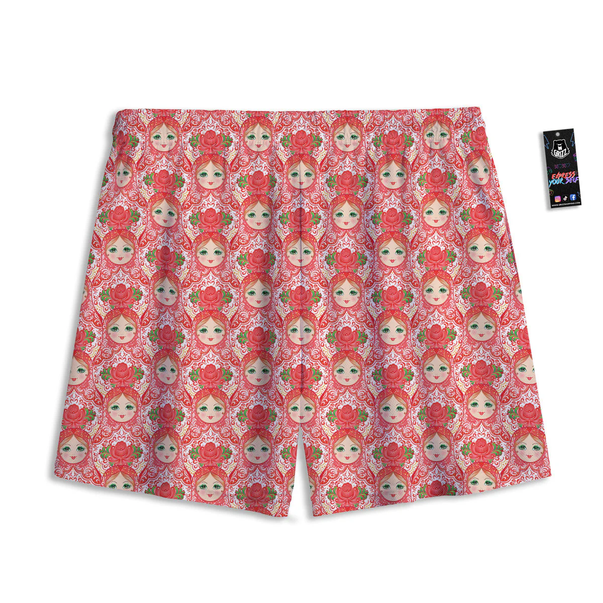 Matryoshka Traditional Pink Print Pattern Mesh Shorts - Image 2