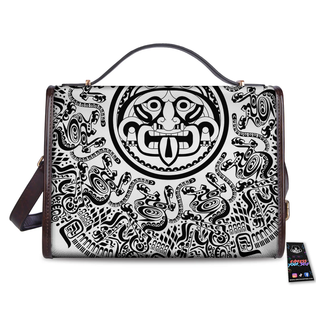 Maya Calendar White And Black Print Women's Satchel Bag - Image 2