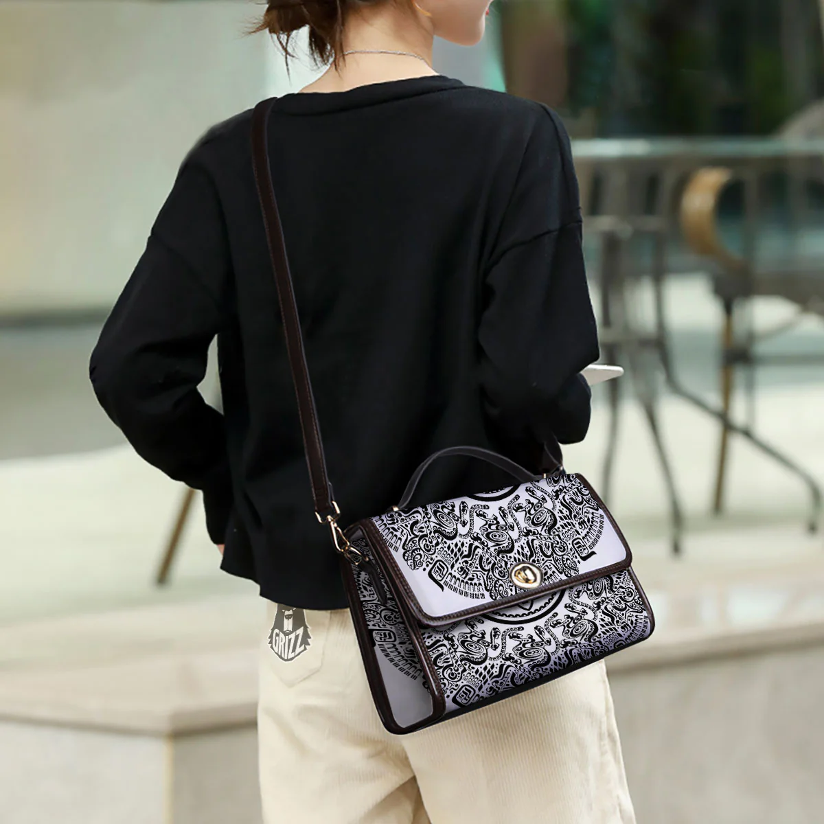 Maya Calendar White And Black Print Women's Satchel Bag - Image 3