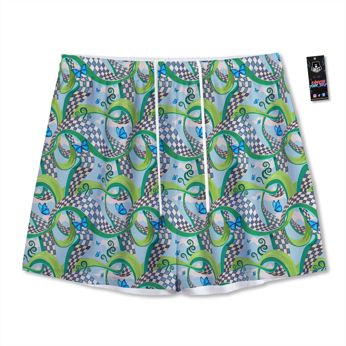Maze Checkered Print Pattern Mesh Shorts