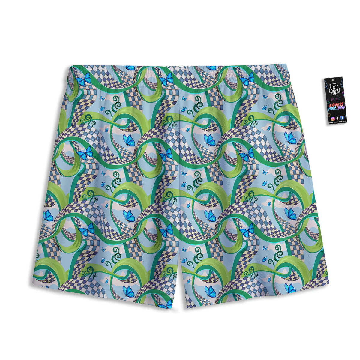 Maze Checkered Print Pattern Mesh Shorts - Image 2