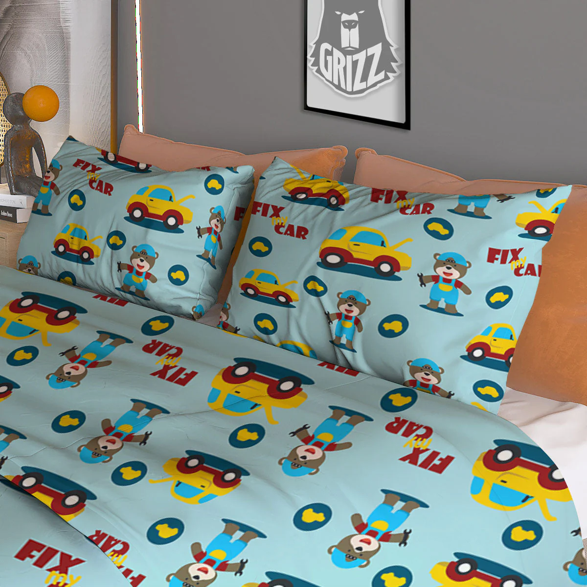Mechanic Cartoon Print Pattern Duvet Cover Bedding Set - Image 3