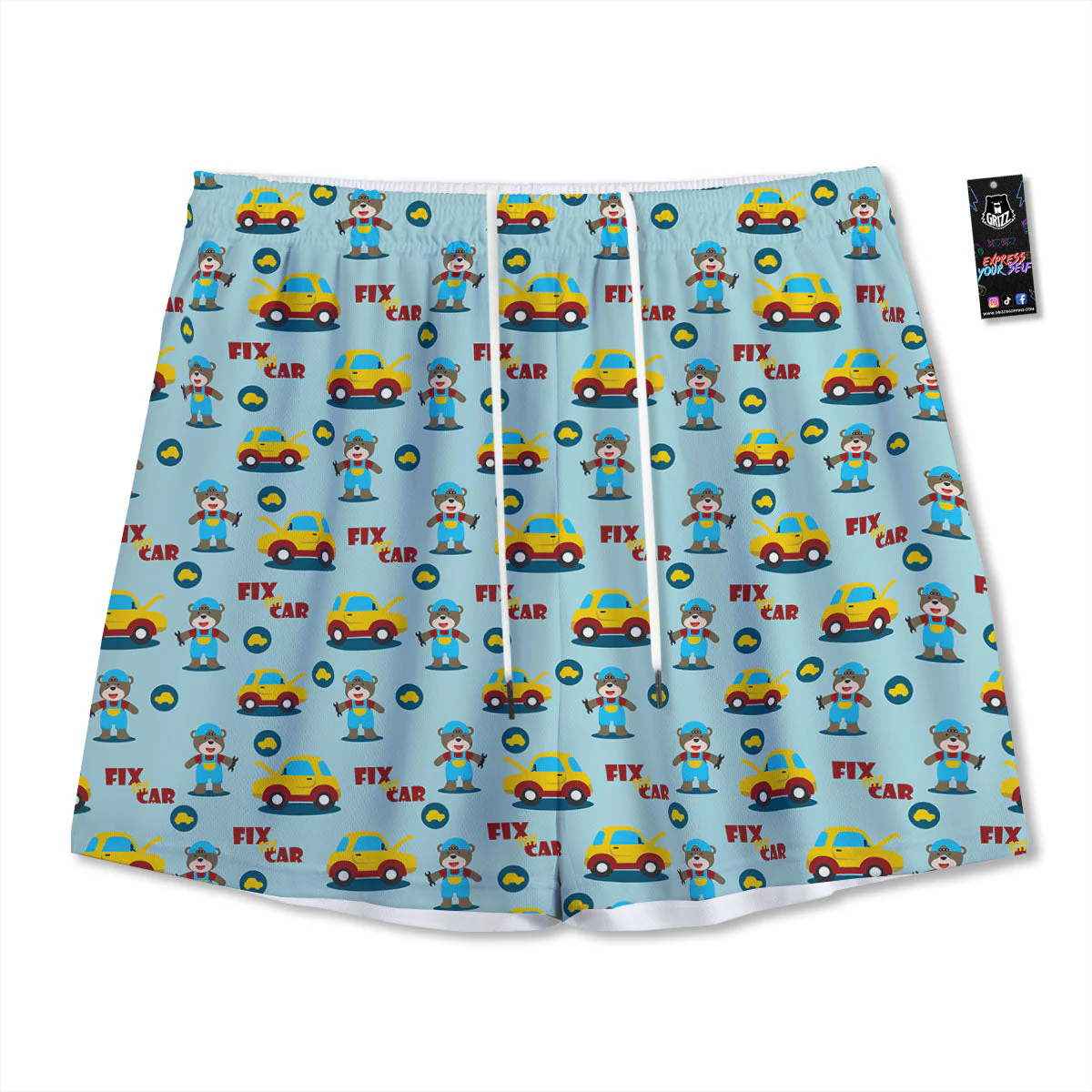 Mechanic Cartoon Print Pattern Mesh Shorts