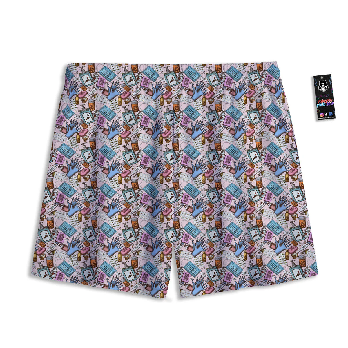 Medical Colorful Print Pattern Mesh Shorts - Image 2