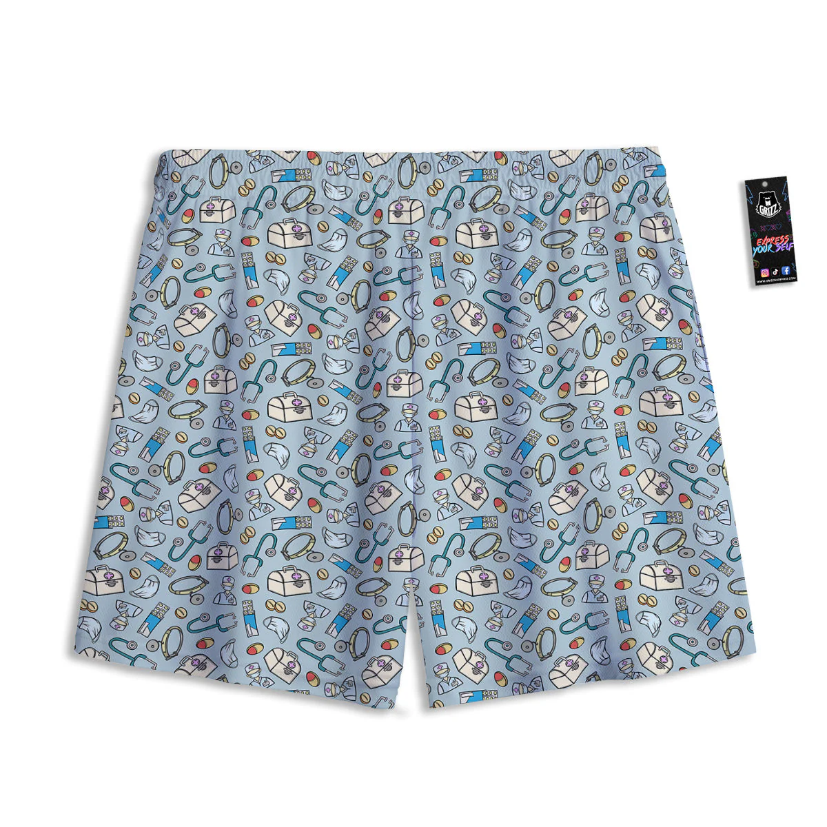 Medical Cute Print Pattern Mesh Shorts - Image 2