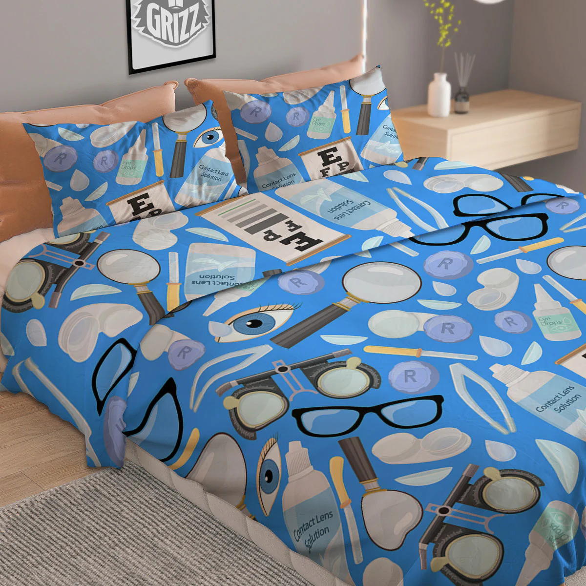 Medical Optometry Accessory Blue Print Pattern Duvet Cover Bedding Set - Image 2