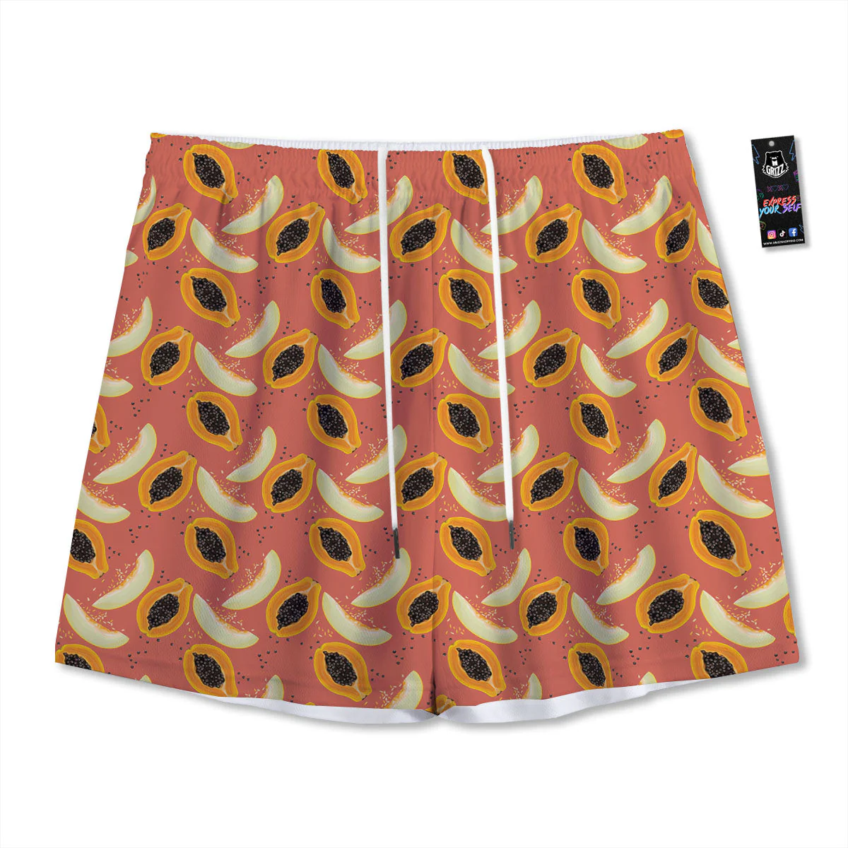 Melon And Papaya Print Pattern Mesh Shorts