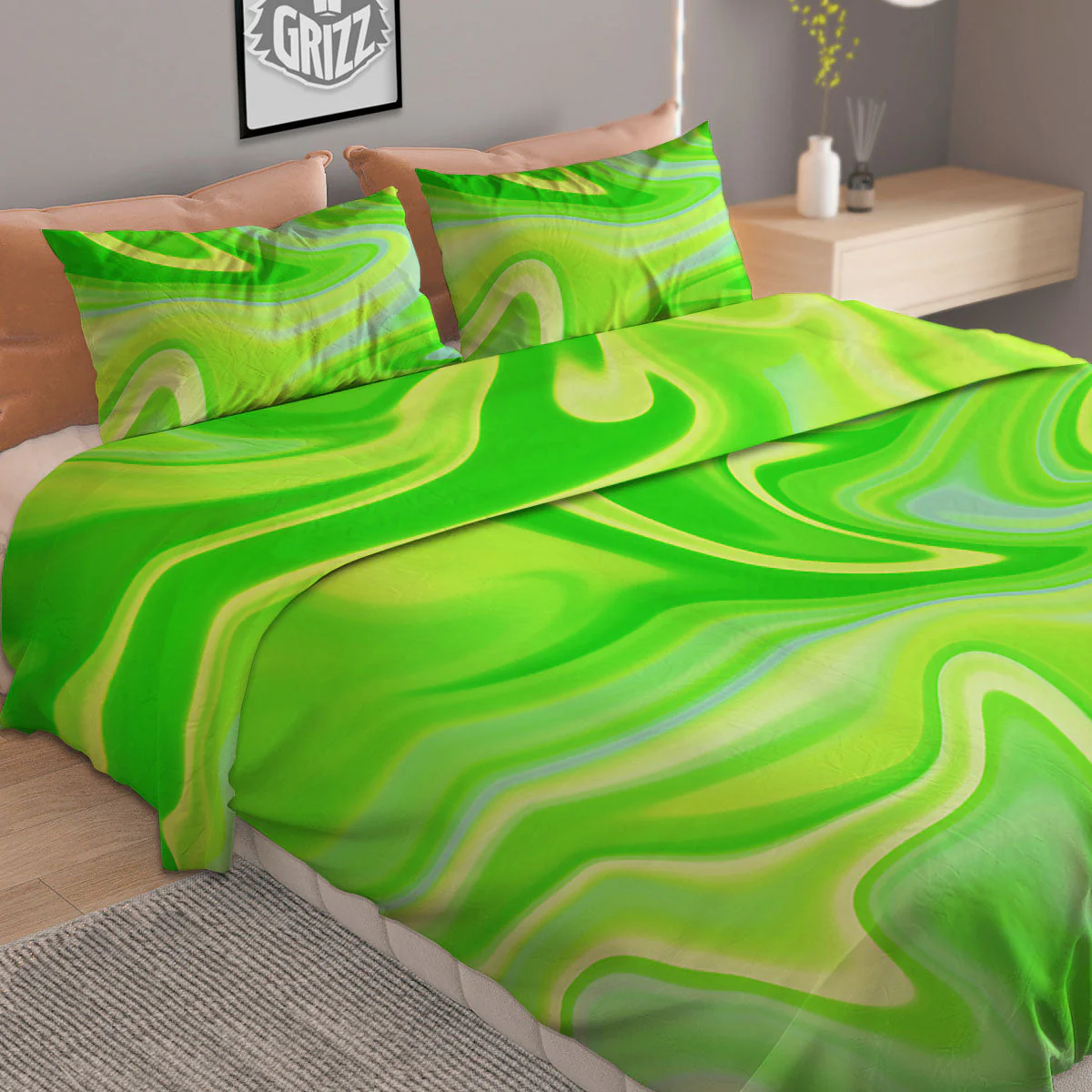 Melt Acid Green Print Duvet Cover Bedding Set - Image 2
