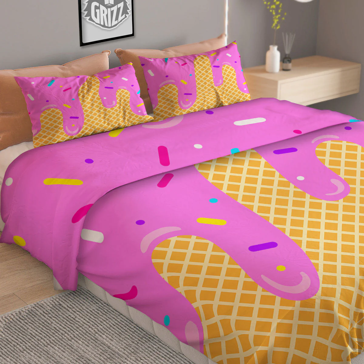 Melted Ice Cream Pink Print Duvet Cover Bedding Set - Image 2