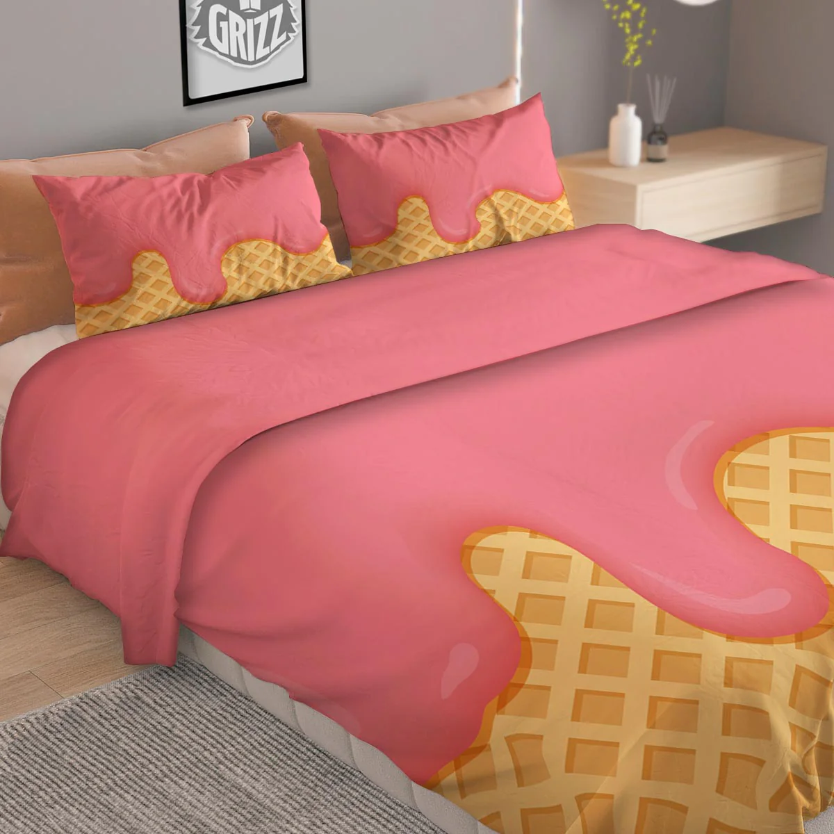 Melted Strawberry Ice Cream Print Duvet Cover Bedding Set - Image 2