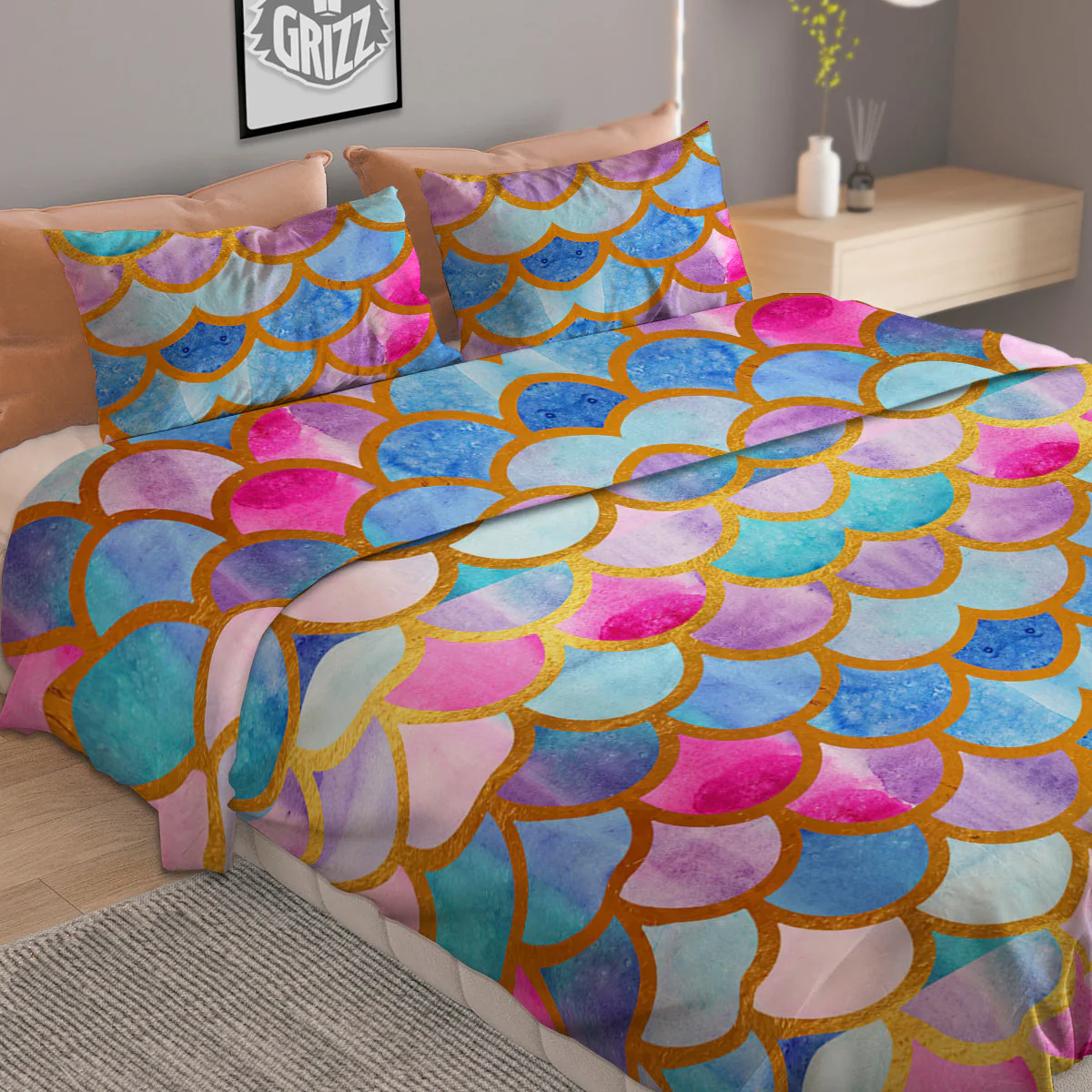 Mermaid Colorful Print Pattern Duvet Cover Bedding Set - Image 2