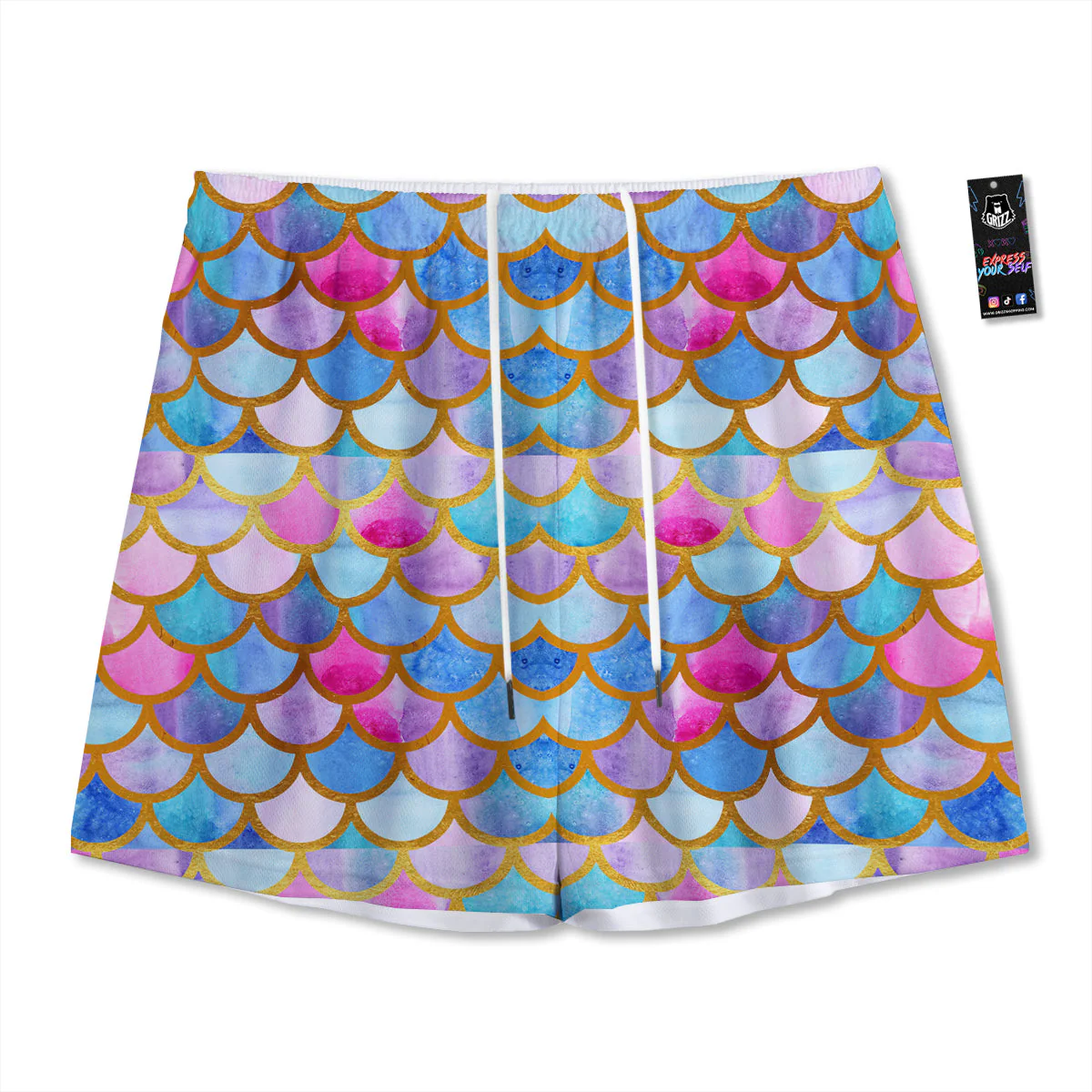 Mermaid Colorful Print Pattern Mesh Shorts