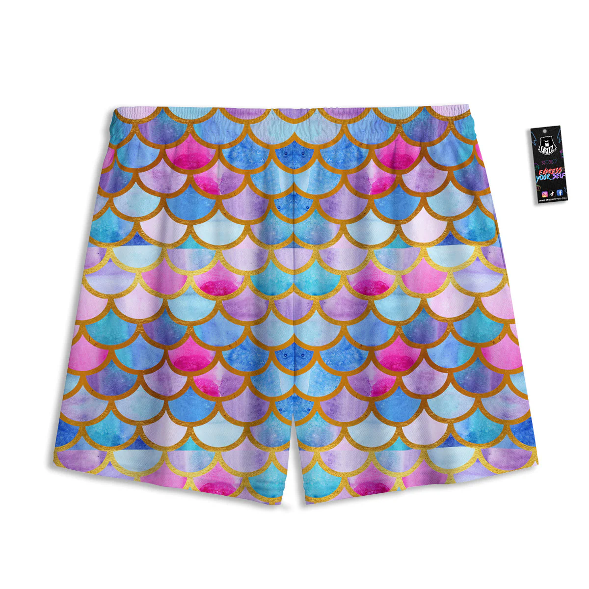 Mermaid Colorful Print Pattern Mesh Shorts - Image 2