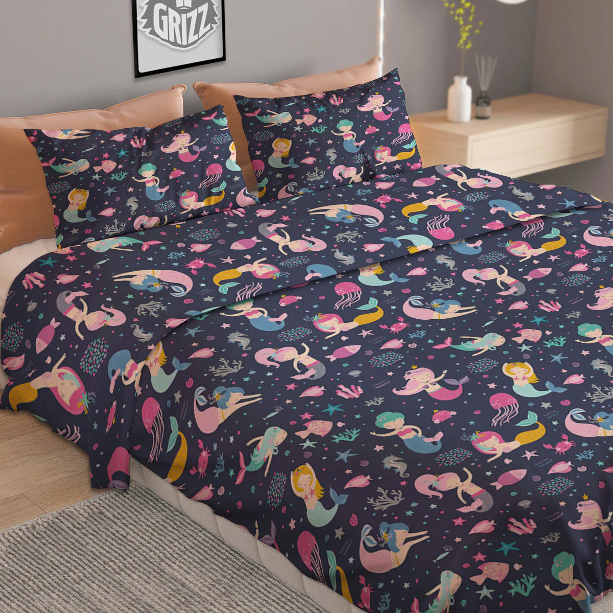 Mermaid Cute Print Pattern Duvet Cover Bedding Set - Image 2