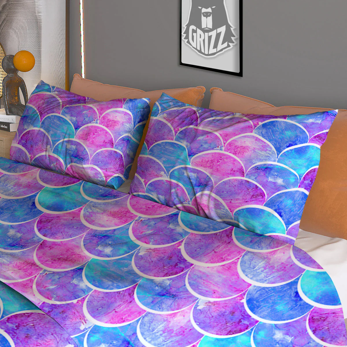 Mermaid Scales Sea Blue Print Pattern Duvet Cover Bedding Set - Image 3