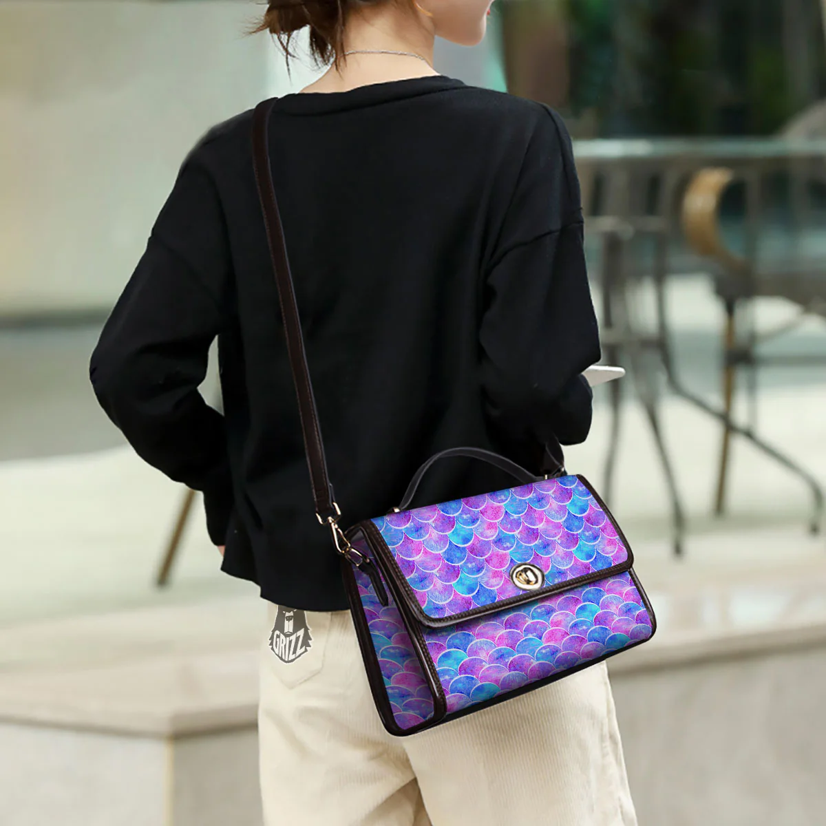Mermaid Scales Sea Blue Print Pattern Women's Satchel Bag - Image 3