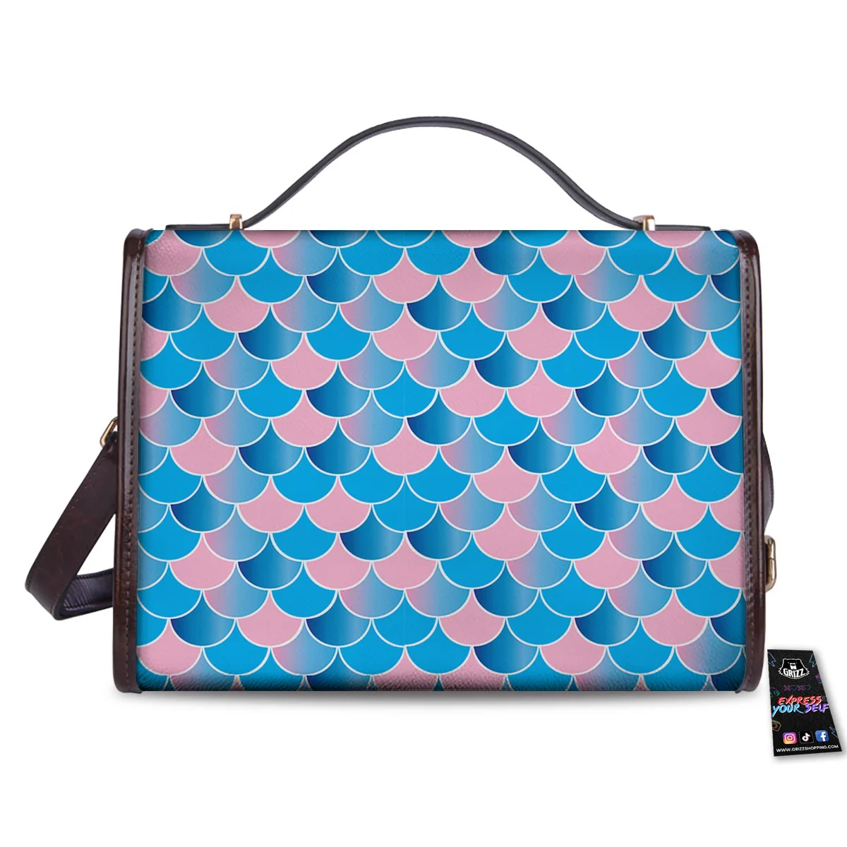 Mermaid Scales Teal Pink Print Pattern Women's Satchel Bag - Image 2