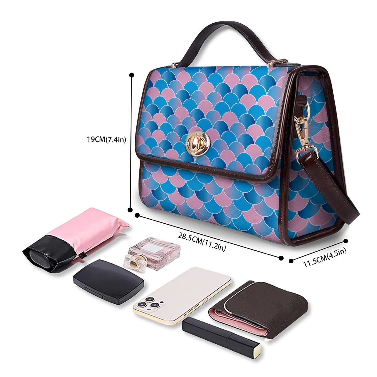 Mermaid Scales Teal Pink Print Pattern Women's Satchel Bag - Image 4