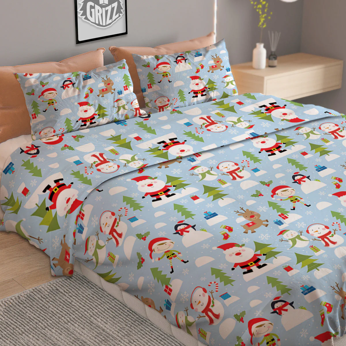 Merry Christmas Cute Print Pattern Duvet Cover Bedding Set - Image 2