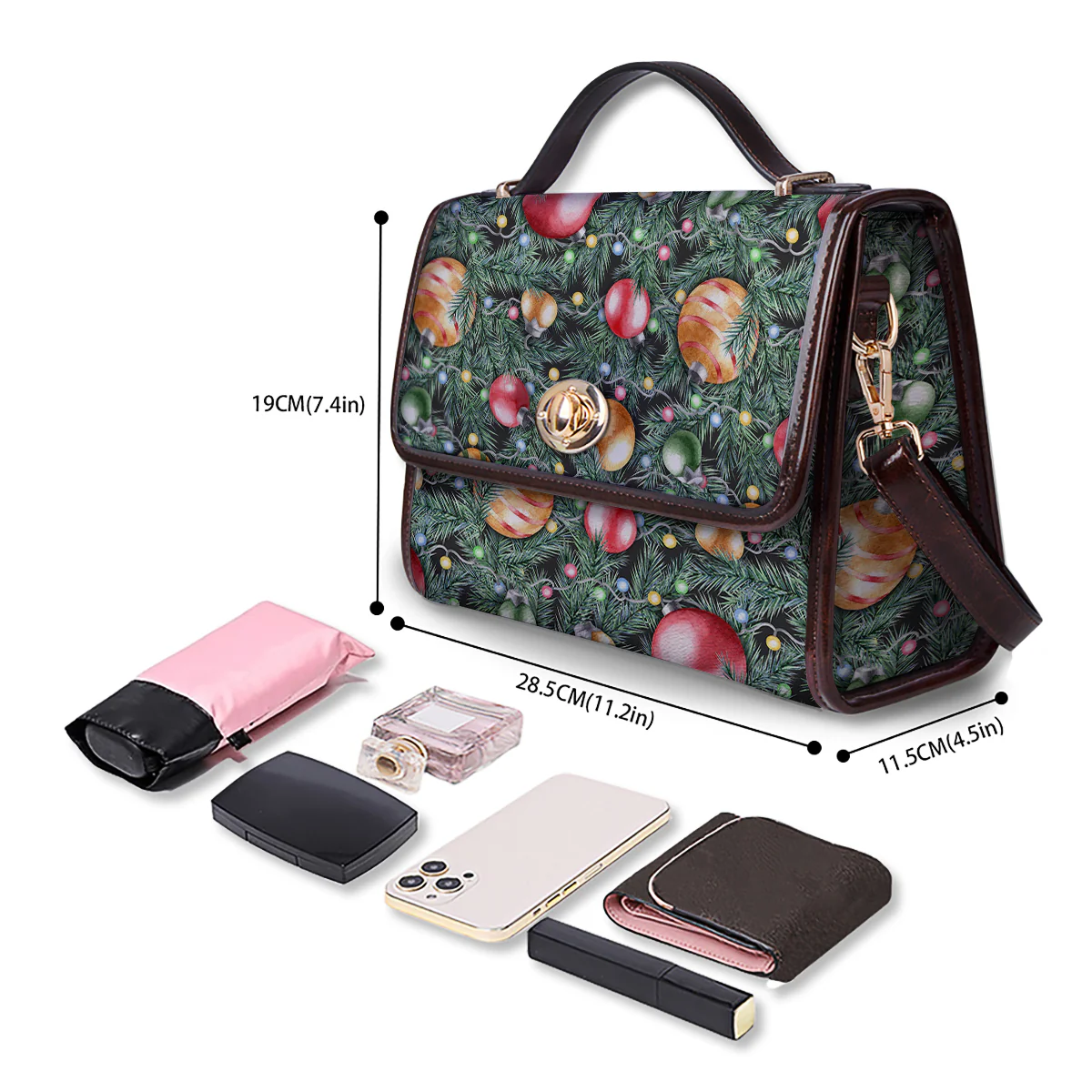 Merry Christmas Watercolor Print Pattern Women's Satchel Bag - Image 4