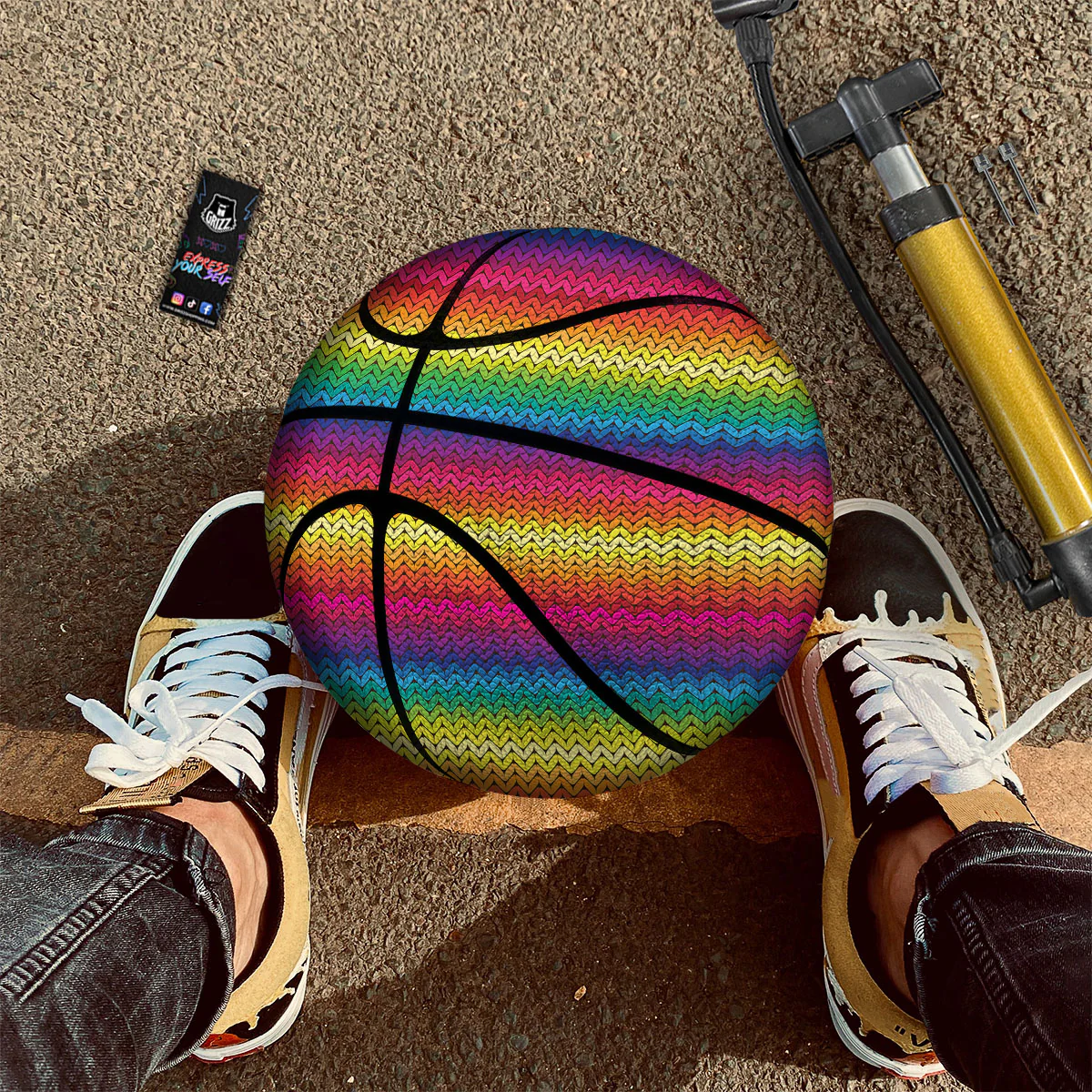 Mexican Rainbow Knitted Print Pattern Basketball - Image 2