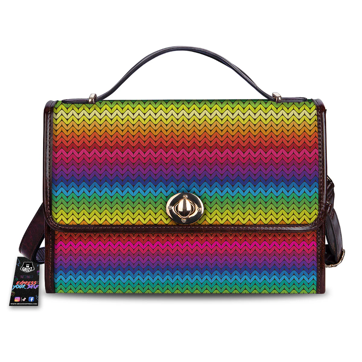 Mexican Rainbow Knitted Print Pattern Women's Satchel Bag