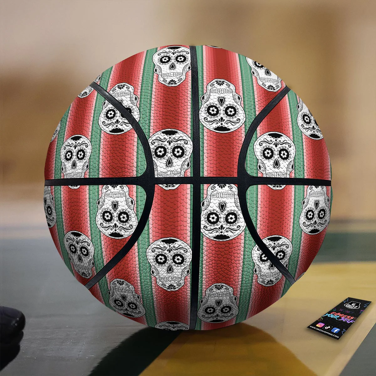 Mexican Serape Sugar Skull Print Pattern Basketball