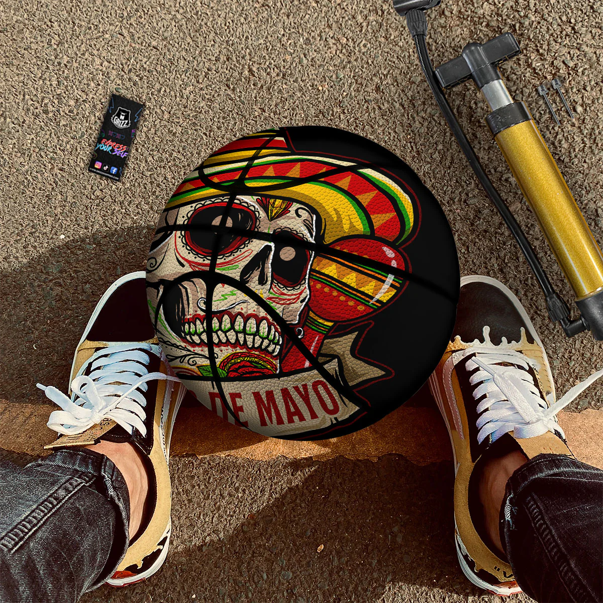 Mexican Skull Cinco de Mayo Print Basketball - Image 2