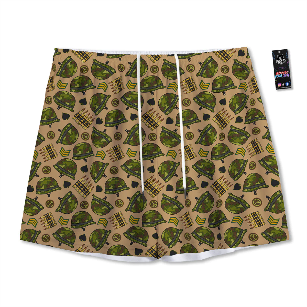 Military USA Print Pattern Mesh Shorts