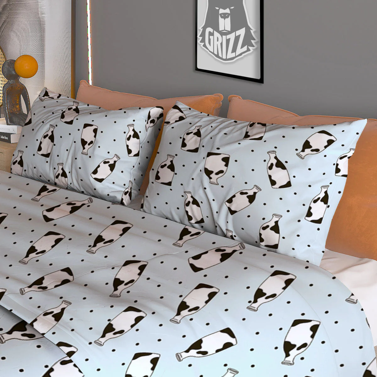 Milk Bottle Cow Print Pattern Duvet Cover Bedding Set - Image 3