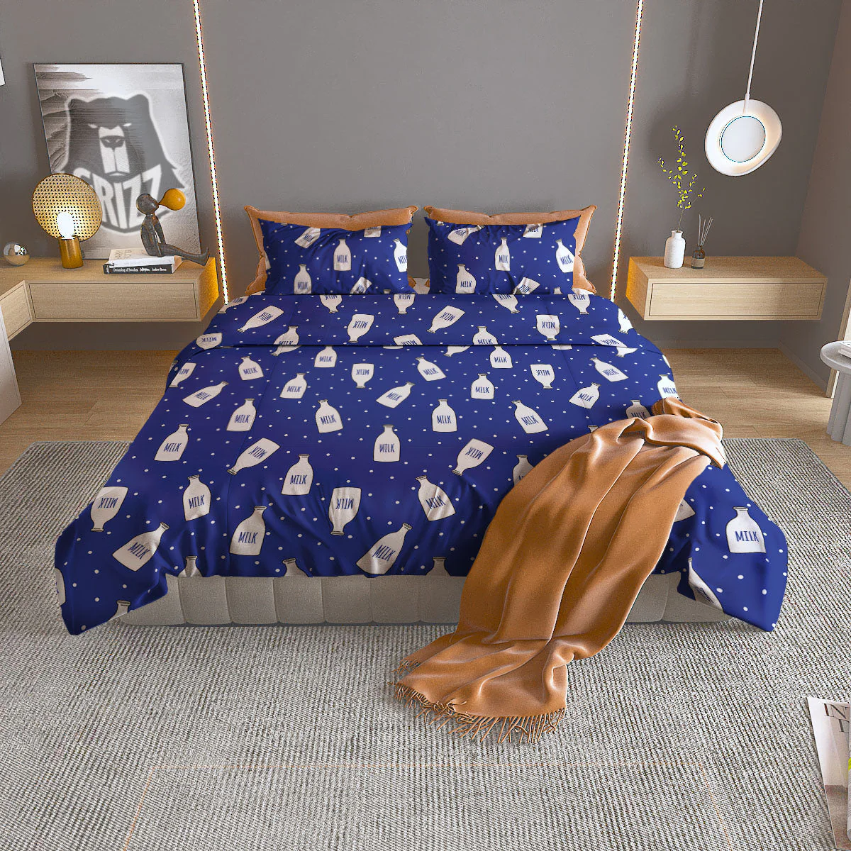 Milk Pattern Print Duvet Cover Bedding Set