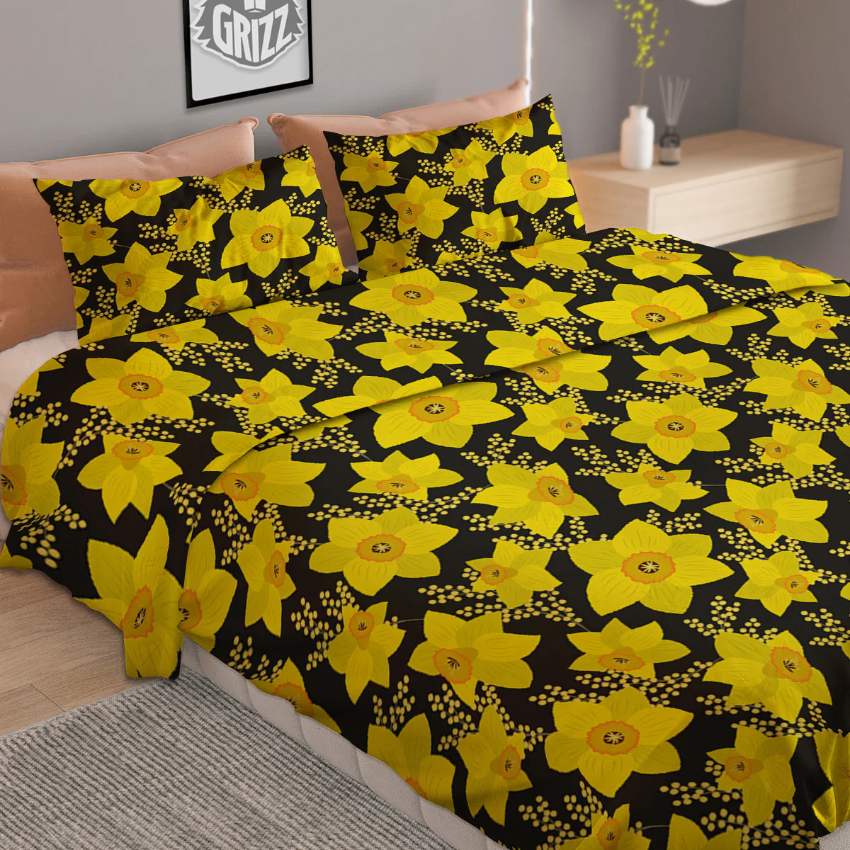 Mimosa And Daffodil Print Pattern Duvet Cover Bedding Set - Image 2