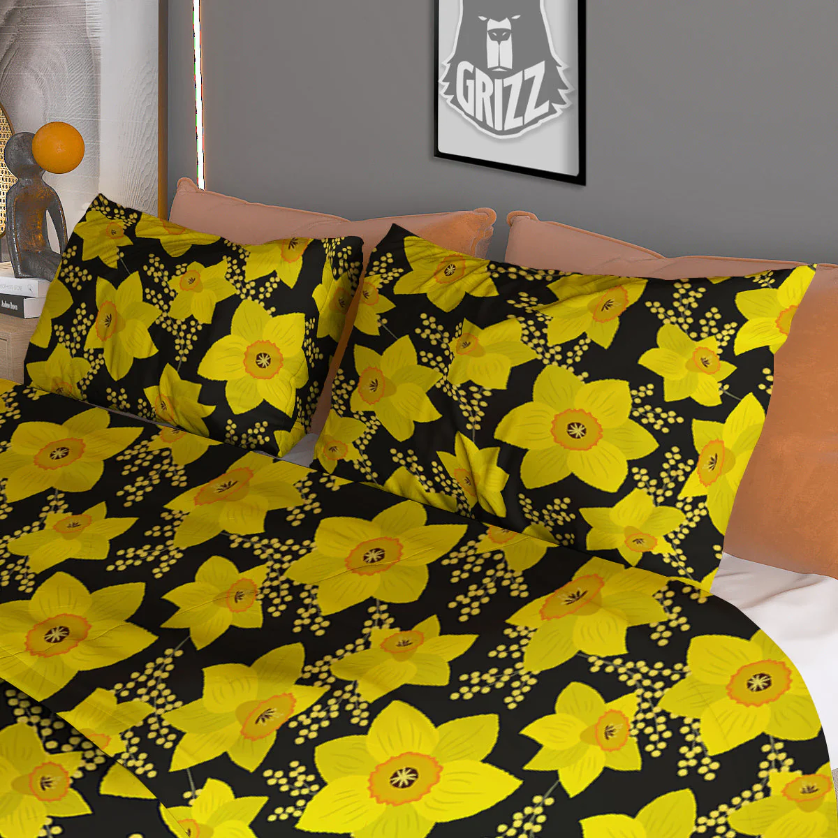 Mimosa And Daffodil Print Pattern Duvet Cover Bedding Set - Image 3