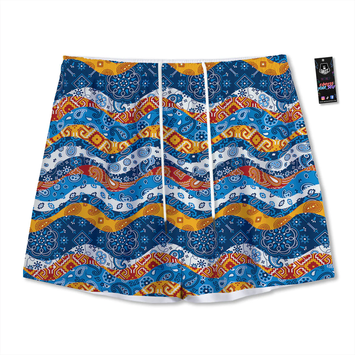Mix Bandanna Kerchief Print Pattern Mesh Shorts