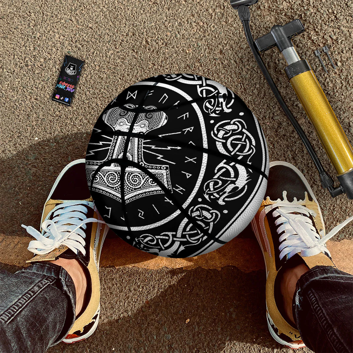 Mjolnir White And Black Print Basketball - Image 2