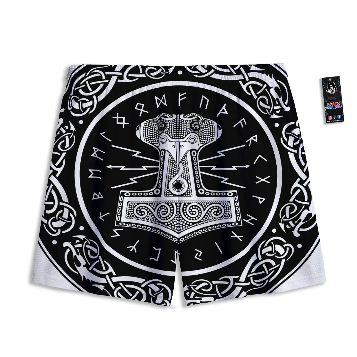 Mjolnir White And Black Print Mesh Shorts - Image 2