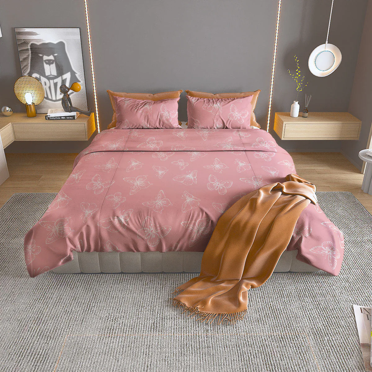 Monarch Butterfly Pink Print Pattern Duvet Cover Bedding Set